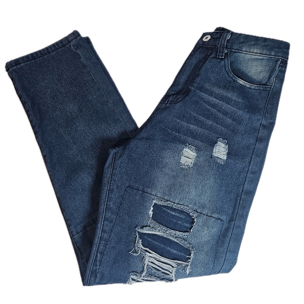 Misslook Jeans Womens Small Blue‎ Distressed Ripped Straight Leg Denim Pants